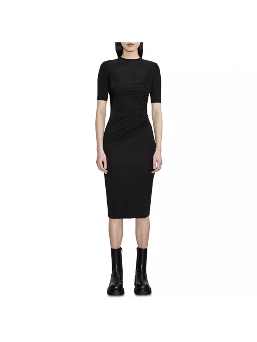 Et Ochs Isabelle Ruched Midi Dress in Black, Size 0 NEW w/Tag $1,195